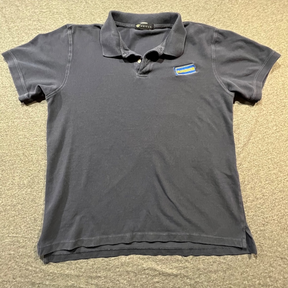 Vintage Blockbuster Cotton Navy Polo Uniform Shirt Chest Logo | Size XL